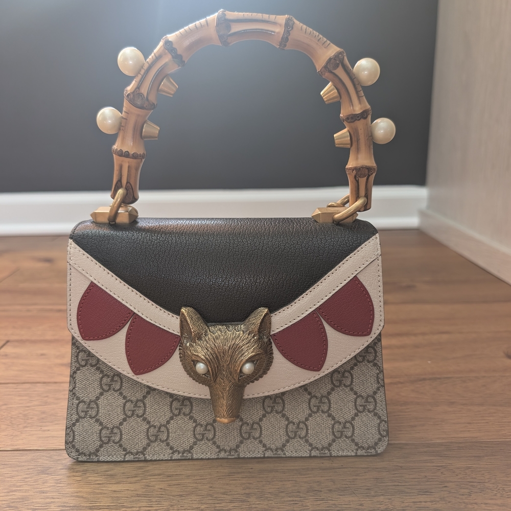 SOLD! Gucci Black, Red, and Cream Mini Bag with Fox Detail